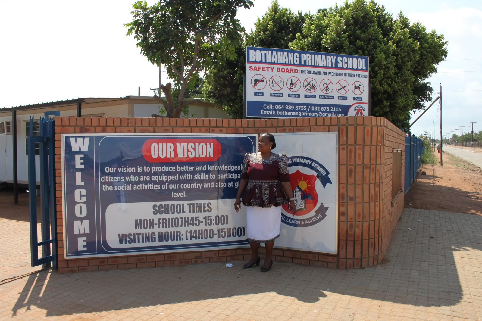Bothanang Primary School safety board and vision wall branding at the school entrance